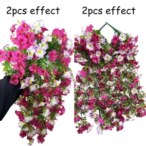 Artificial Hanging Flowers Plants for Outdoor Spring Summer Decoration, 2PCS Faux Silk Morning glory UV Resistant Look Real for Outside Home Indoor Planter Porch Garden Yard Decor, Artificial Flower Set, Decorative