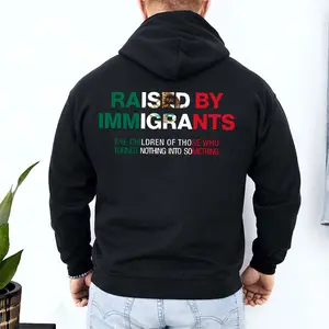 [Made in USA] Mexican Raised by Immigrants Hoodie, Dreamer Proud Daughter Graphic Pullover Hoodie, Mexican Cultural Statement Design, Latino Heritage Pride Streetwear, Oversized Unisex Hoodie for Men and Women, Immigrant Family Empowerment Gift