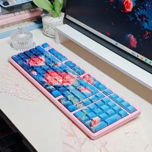Rose Song Personalized Oil Painting Style Pbt Keycaps, Compatible with Cross-Port Mechanical Keyboard Sets 61/63/68/84/87/96/98/104/108