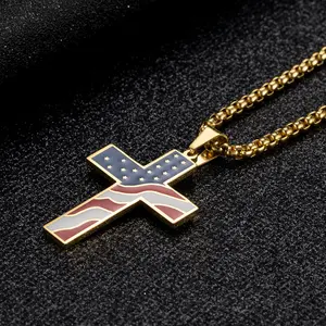 Women's Flag Cross Necklace with Adjustable Chain