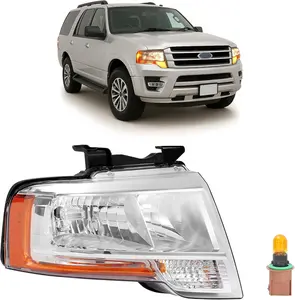 HECASA Right Headlight w/LED Indicator for 2015-2017 Ford Expedition FO2503346 Clear Lens Chrome Housing Passenger Side Replacement