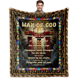 Christian Flannel Blanket for Men, Man of God Gifts for Men, Christian Gifts for Man , Religious Gift for Mens Faith, Bible Catholic Spiritual Gift, Birthday Gift' for Man of God