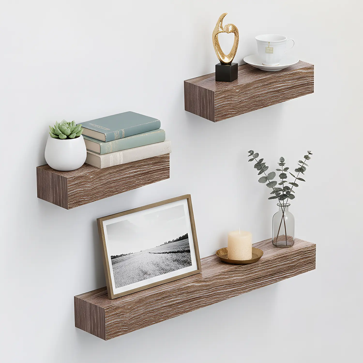 Spaco Chic Maple 3-Shelf Wall-Mounted Decorative Organizer - 23.6in Hanging Floating Shelves with Invisible Nail-Installed Brackets, Home Supplies for Bathroom Vanity, Bedroom Decoration, Elegant