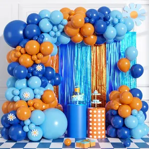 Blue & Orange Balloon Arch Kit with Foil Fringe Curtains for Birthday or Dog-Themed Party