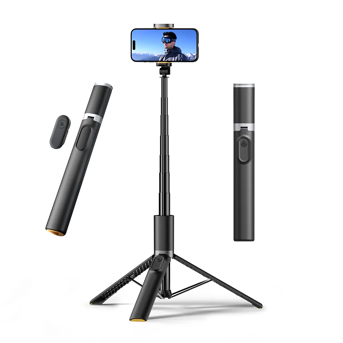 Phone Tripod, Portable Selfie Stick Tripod with Remote & iPhone Tripod Stand for Video Recording, Travel Tripod for iPhone, Cell Phone Tripod Compatible with iPhone 15/14/13 Pro Max/Android