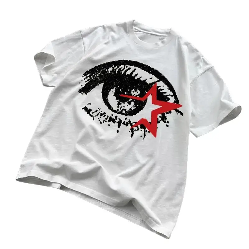 Gildan Men's Y2K Fashion T-Shirt Large Eye Print Round Neck Loose Fit Summer Streetwear Vintage Cotton Crewneck Unisex Top Casual