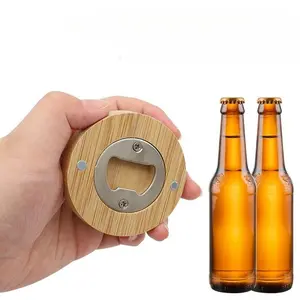 10 pcs/set Natural Bamboo Bottle Openers - Strong Magnetic Beer Cap Opener, Wedding Favors, Party Decorations, Fridge Magnets - Customizable Design - Ideal Housewarming & Birthday Gift for Home, Bar, Restaurant Use - Smooth Surface with Fun Shapes