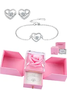 Heart-Shaped Stethoscope Pendant Jewelry Set, Transparent Birthstone Bracelet & Silver Color Earrings, Ideal Gift for Nurses' Wives