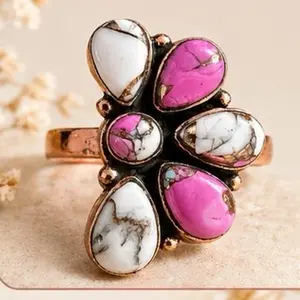 Cotton Candy Half Cluster Adjustable Copper Ring