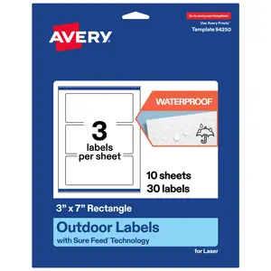 Avery Outdoor Waterproof Labels, 3" x 7" Rectangle