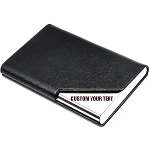 Custom Business Card Holder Personalized PU Leather Stainless Steel Business Card Case for Men & Women with Engraved Logo & Name Personalization with Magnetic Closure