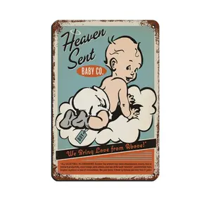 Vintage Metal Tin Signs Vintage Children's Corner Heaven Sent Boy Metal Signs, Customize for Office, Business, Home, Workplace, Airbnb, Delivery Signs, Rust Free,Aluminum, Fade Resistant