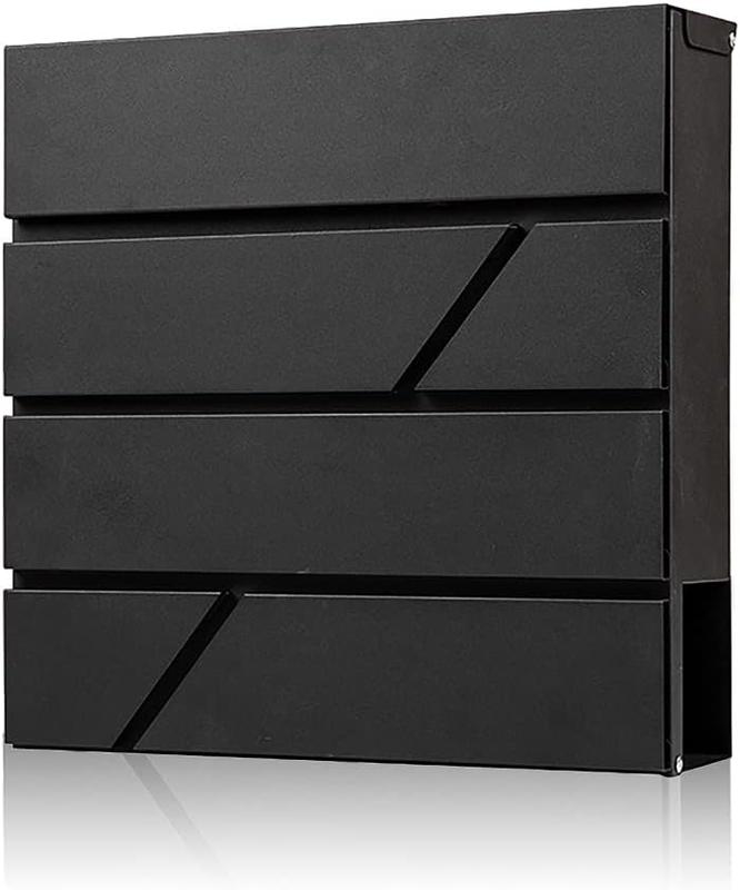 Mailbox Wall Mount,Large Capacity Locking Mailbox for Outside,Galvanized Steel Cover and Rust-Proof Metal  Box with Newspaper Holder,14.6"x14.6"x4.3" Black,MD025B