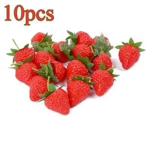 10pcs Artificial Strawberries, Fake Strawberries Lifelike, Realistic Plastic Fruit, Kitchen Party Decoration, Photo Prop