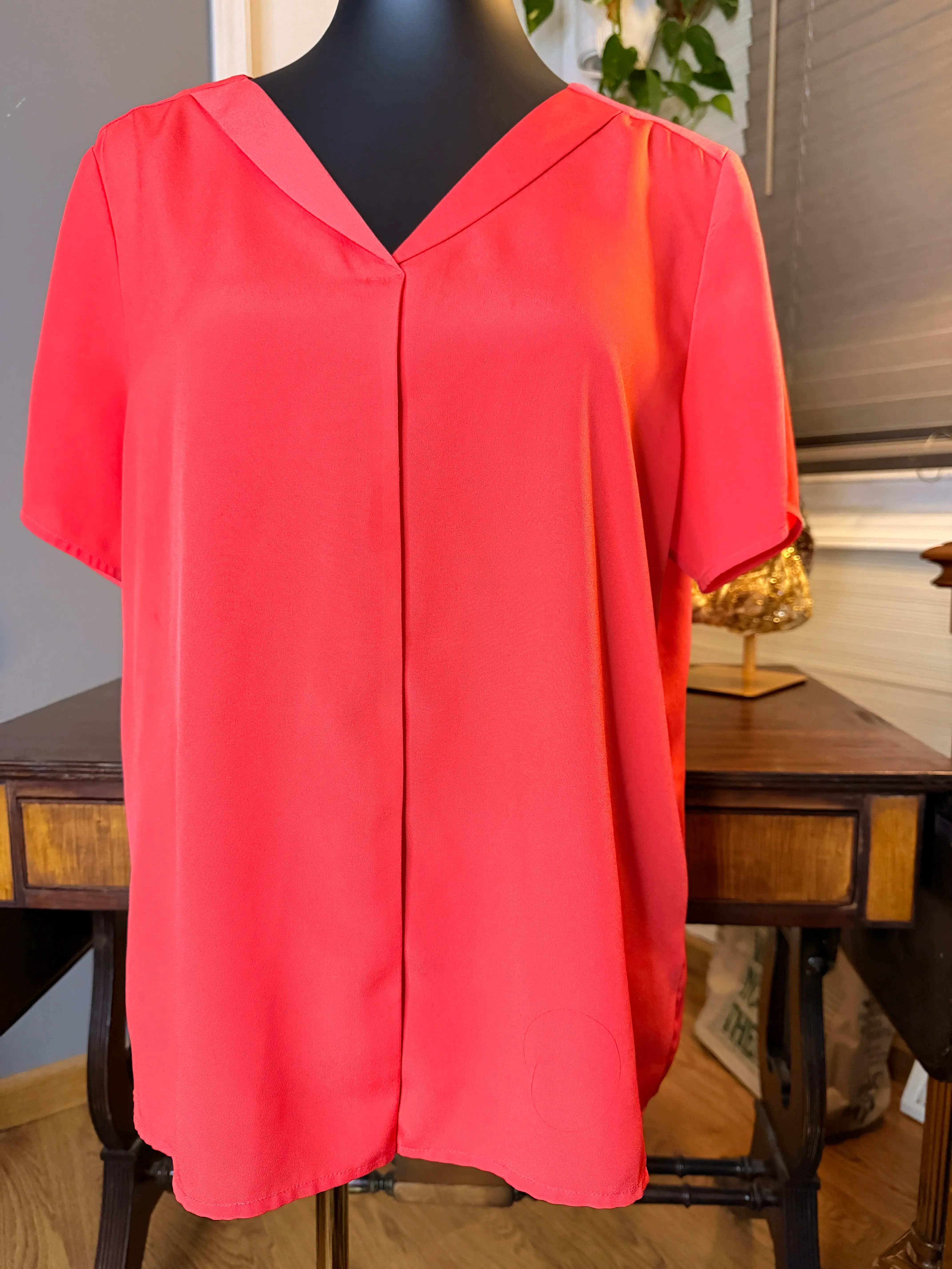 Pendleton Coral Pink Blouse Size 14 Short Sleeve Career Top Minimalist