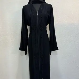 Abaya with Zipper- Fashionable Design in black and maroon Colors