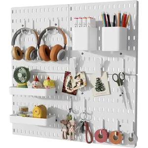 Pegboard Wall Organizer Kit, 4 Pcs Peg Boards with & Accessories, Wall-Mounted Pegboard Kit for Home Office, Bedroom, Craft Room(22″*22″)