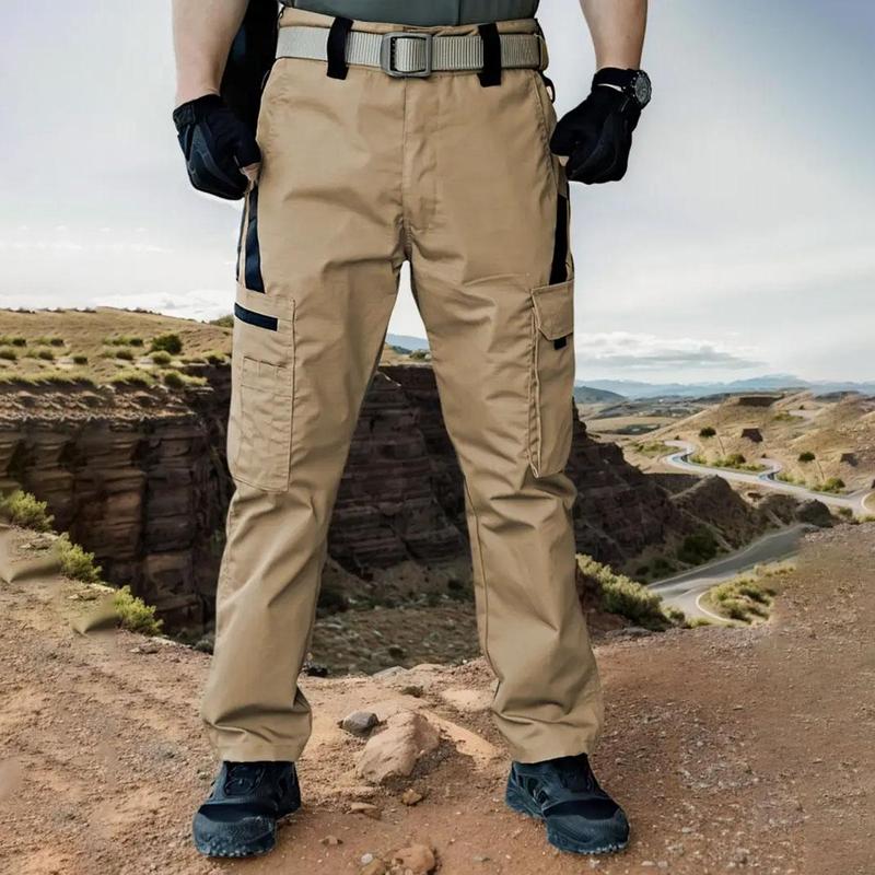 HOMUG Men's Durable Outdoor Training Pants, Men's Multi-Pocket Work Pants, Men's Solid Color and  Printed Pocket Zipper Waterproof Tactical Cargo Pants Without Belt, Regular Fit Sports Pocket Durable Autumn Pants.