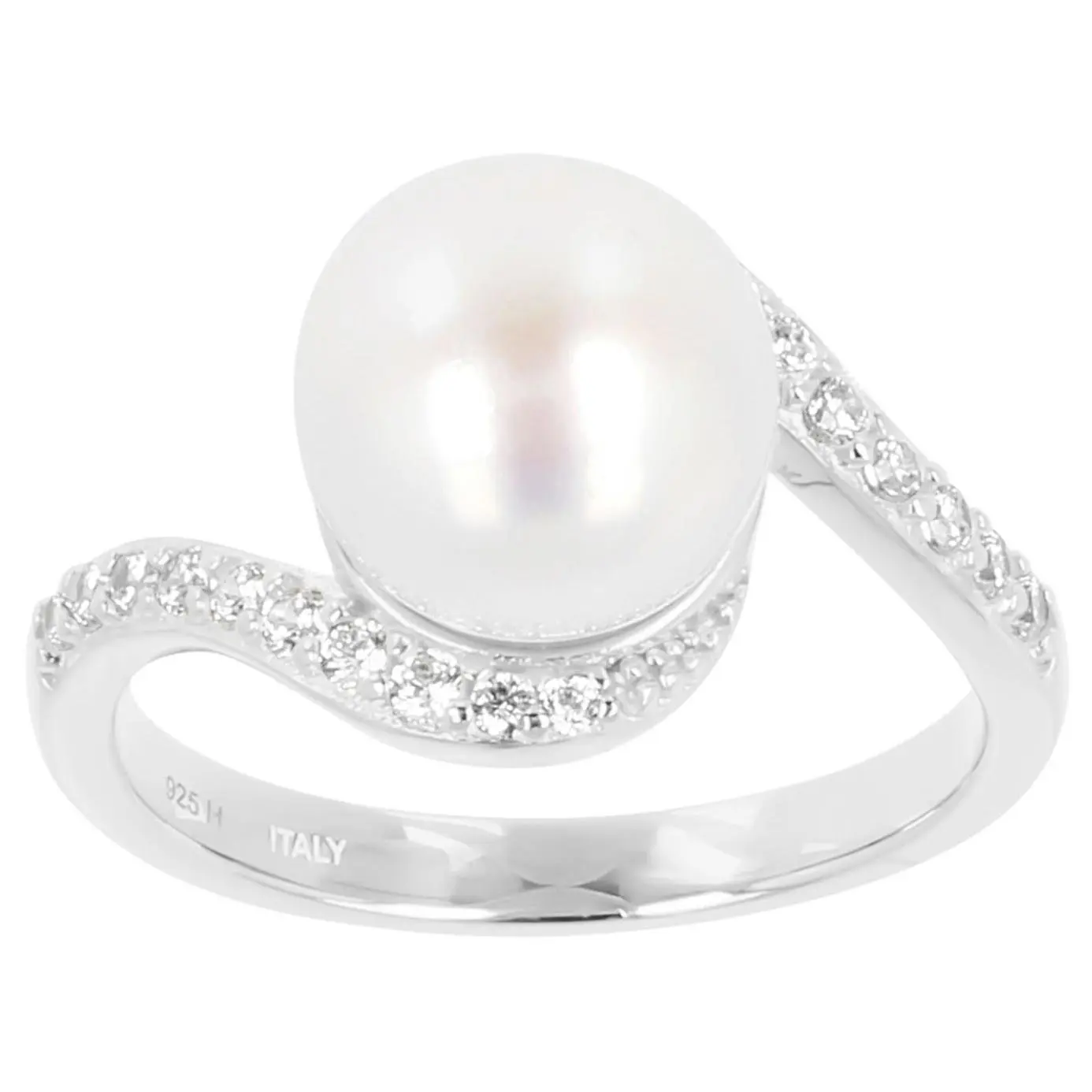 Honora x Diamonique Cultured Pearl Bypass Ring,Sterling Silver