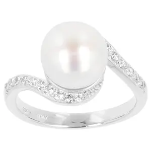 Honora x Diamonique Cultured Pearl Bypass Ring,Sterling Silver