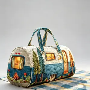 Bohemian style travel bag with quilted craftsmanship — vintage forest pattern weekend bag | Rich colors, hip-hop style design | Perfect for storing gym essentials, overnight trips, and outdoor activities.