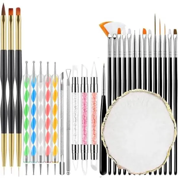 29PCS Nail Art Brushes Nail Dotting Tools Resin Palette Kit | Nail Art Gel Polish Liner Brushes Design Pen For Nail Drawing And Nail Paint Small Detail Brushes