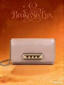 Pre-owned Valentino Rockstud Spike Wallet on Chain in Blush Pink Leather & Gold Pyramid Studs