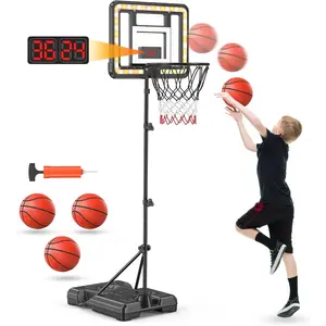 Kids Indoor Basketball Hoop with Scoreboard & Timer,Toddler Adjustable Height Basketball Goal Toy for Outdoor Backyard,Sports Game Play PA5