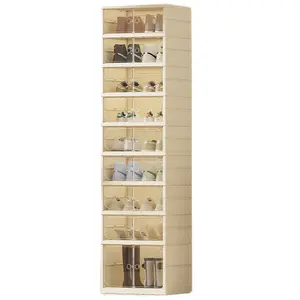 Clear Shoe Storage Cabinet Foldable 8 Layers Shoe Storage Organizer Easy Assembly Stackable Shoe Rack Organizer with Lids Stackable Sneaker Storage Shoe Cabinet