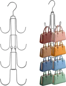 1 Pack Purse Organizer for Closet, 4-Tier Hanging Bag Holder,  Metal Closet Organization Purse Hanger Backpack Rack Space Saving Hanger