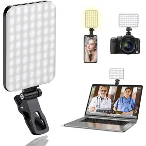 60 LED Portable Selfie Light Video Conference Lighting with Clip & Camera Tripod Adapter Rechargeable 2200mAh CRI 97+, 3 Light Modes for Phone iPhone Webcam Laptop Photo Makeup