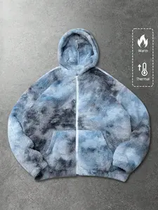 Unisex Trendy Colorblock Hooded Jacket, Long Sleeve Sweatshirts Winter Fleece Warm Textured Fabric, Street Style Casual Social Wear, Comfortable Fit Fashion Choice