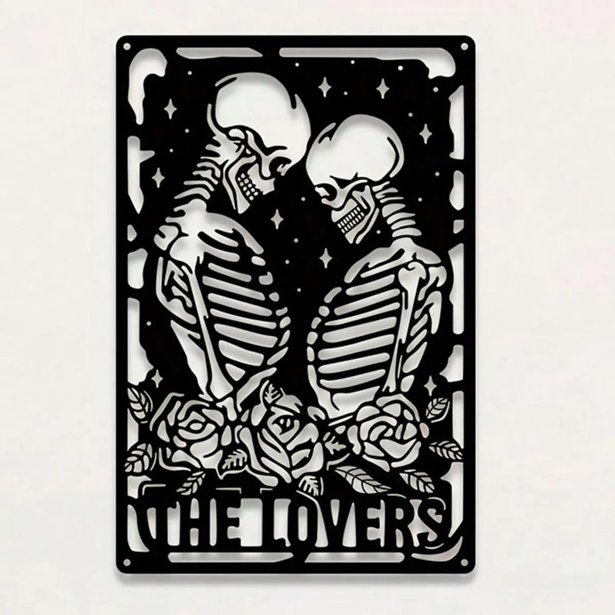 Skull Couple Design Wall Art, Skeleton Design, 1 Count Laser Cut Iron Hanging Decoration, Wall Ornament for Home, Bedroom, Living Room, Restaurant, Yard, Hangable, Artistic, Unique Design, Durable