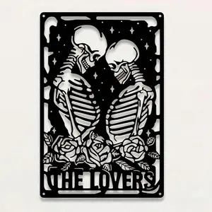 Skull Couple Design Wall Art, 1 Count Laser Cut Iron Hanging Decoration, Wall Ornament for Home, Bedroom, Living Room, Restaurant, Yard, Hangable
