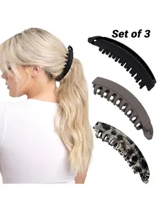 Banana Clip 3pcs Set For Women, Vintage 80’s Style Hair Clips, Secure Durable No Crease Clips for Styling, Large Shape, instant height and fullness , Ideal for creating various hairstyles including half-up styles, French twists, and casual updos