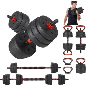 Adjustable Dumbbell Set 55lb with Connector, Convertible to Barbell Kettlebell Push-Up Stand, 5-in-1 Free Weights Dumbbells Set Home Gym Fitness Equipment for Men Women