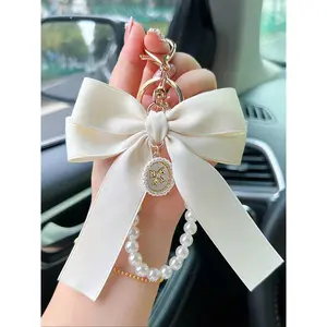 Cute Bowknot Design Bag Keychain, Faux Pearl Decorated Bracelet Keychain, Bag Pendant Keychain, Fashionable Bag Charm for Women & Girls, Bag Accessories for Purse, Backpack, Car