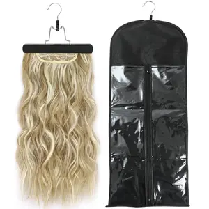 Hair Extension Holder, Extra Long Wig Storage Bag with Hanger for Multiple Wigs Hairpieces, Portable Wig Bags Storage Style Hair Travel Hair Extensions Bag (31.5 Inch, 1 count Black)