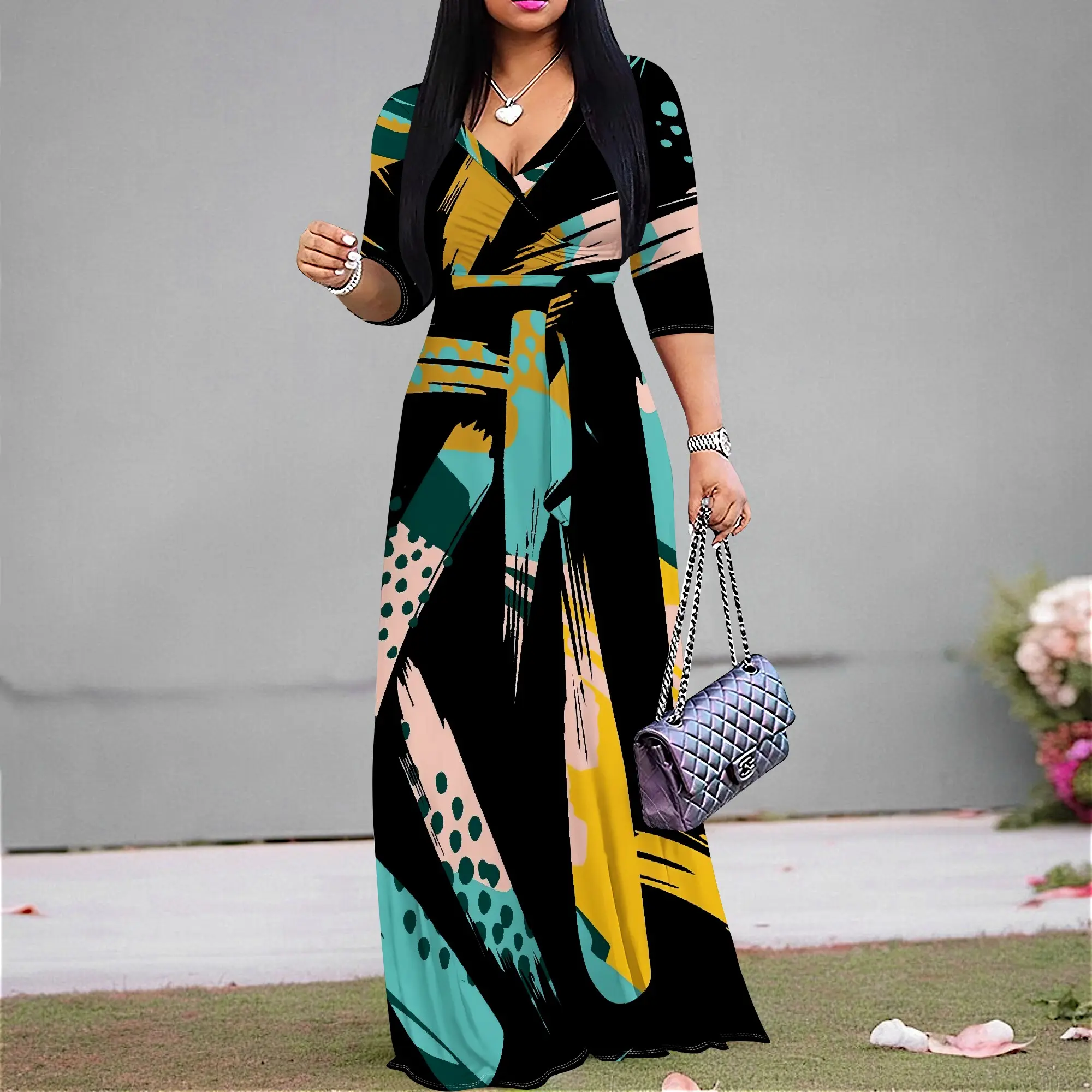 Women's Elegant Butterfly Print Wrap Dress with Belt Long Sleeve V-Neck Maxi Dress Flowy Skirt Sophisticated Black and White Botanical Evening Gown for Special Occasions - TikTok Shop Women's Elegant Butterfly Print Wrap Dress with Belt Long Sleeve V-Neck Maxi Dress Flowy Skirt Sophisticated Black and White Botanical Evening Gown for Special Occasions - TikTok Shop