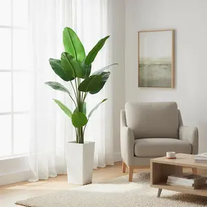 ealistic Artificial Dracaena Tree – Faux Green Indoor Plant in Tall White Planter – Wood Trunk, Maintenance-Free, Modern Home & Office Decoration – Single Piece
