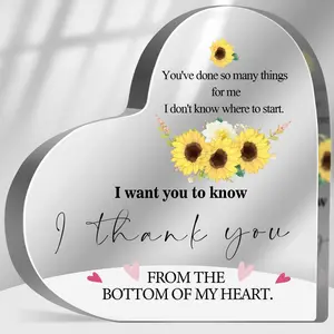 Acrylic Heart Thank You Sign, Sunflower Desk Decor Plaque, Appreciation Keepsake Gift for Friends & Coworkers, Unique Office Decoration