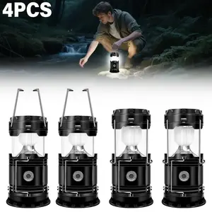 Collapsible Portable LED Camping Lantern Lightweight Waterproof Solar USB Rechargeable LED Flashlight Survival Kits for Indoor Outdoor Home Emergency Light Power Outages Hiking Hurricane 4-Pack solar camping lantern