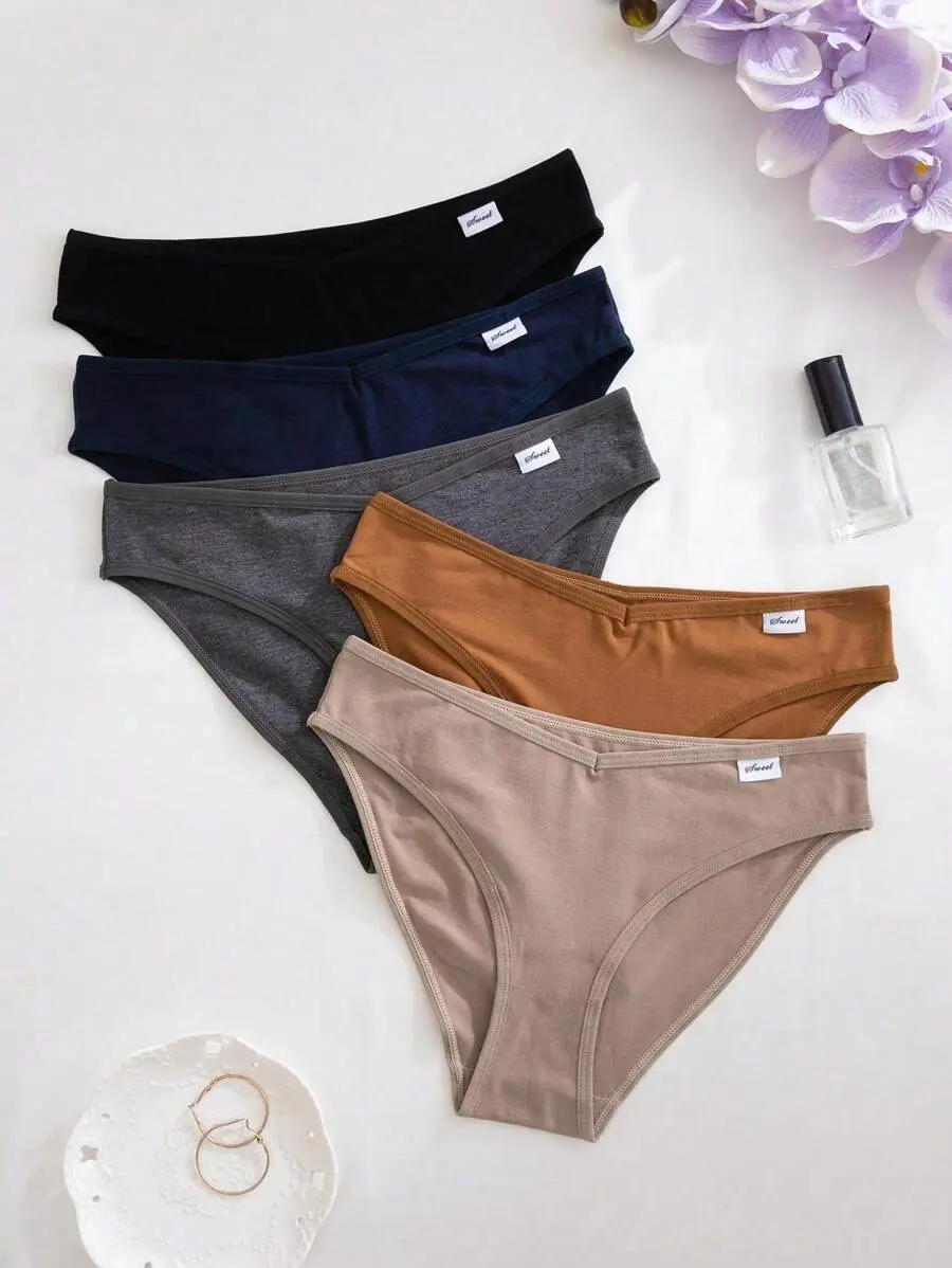 5pcs/Pack Women's Solid Color Casual Underwear Briefs