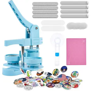 Button Maker Machine 2.25in 58mm - Button Pin Maker Machine Kit for DIY Gifts, Press Machine with 100 Sets of Badge Supplies(Blue)