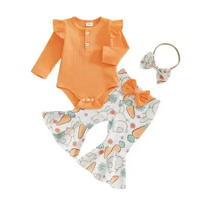 Canrulo My First Easter Outfit Baby Girls Newborn Infant Clothes Easter Bunny Ruffled Romper Pants Clothes Set 0-18 Months