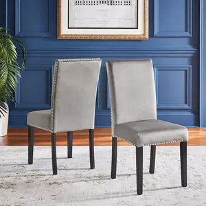 Set of 2, Espresso Finish Grey Velvet Dining Chair