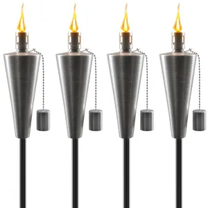 Sorbus Stainless Steel Tiki Torches - Set of 4 Cone Shaped Torch Lights for Outdoor Use in Patio, Garden & Yard with Snuffer Cap and 5ft Fiberglass Wick