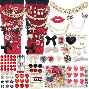 98 Pcs Junk Socks Charms Kit, Brooches and Pins for Women,ShoeCharms with Bows,Sneakers DIY Kit with Pearls Rhinestones Chains,DIY Accessories for Decorating and Personalizing Socks,Hat Clothes