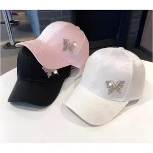 Women's Adjustable Fashion Baseball Cap - Rhinestone Bow Hat, Lace Cap Hat with Decorative Rhinestones, Trendy Summer Headwear for Daily, Casual Wear, Fashion Hats, Rhinestone Hats