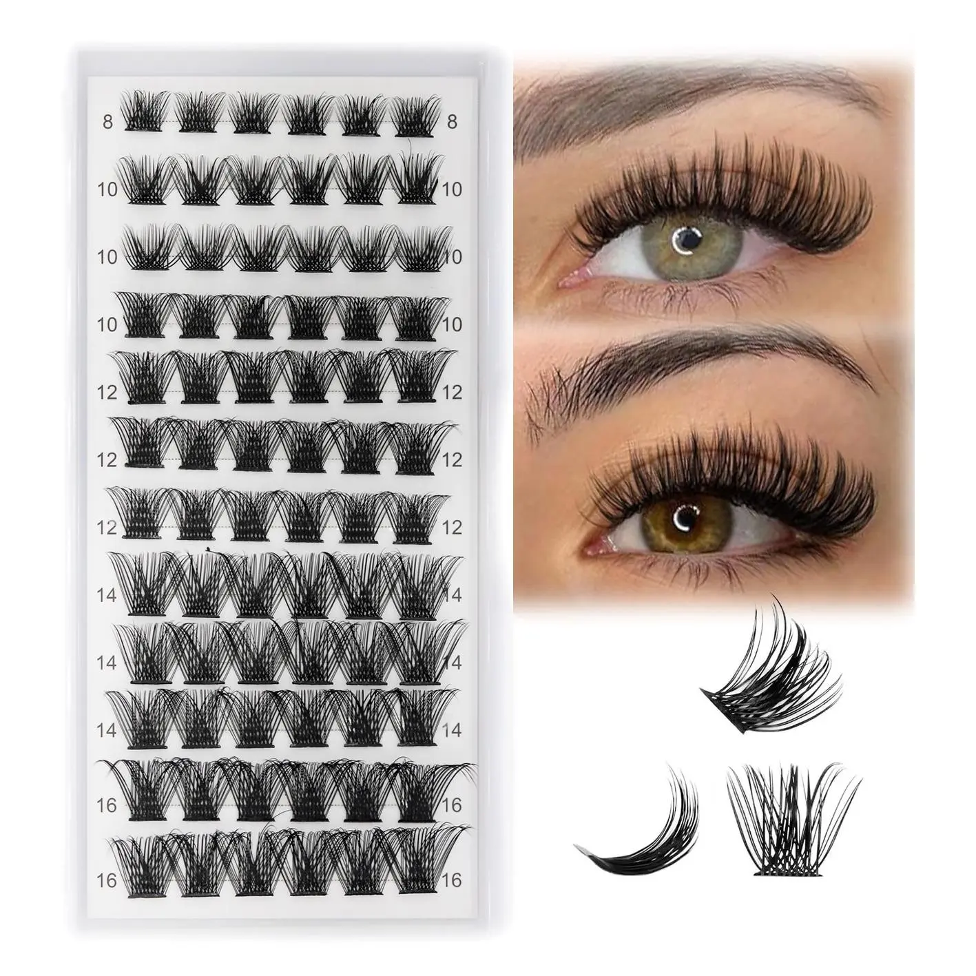 Segmented Cluster Cosmetic False Eyelashes Wispy Volume Set for Lash Extensions, 1 Box Natural Look Curling, Eye Makeup Product, Voluminous False Eyelashes, Eyelashes Extensions Kit for Women and Girls, Lashes Extension Set, Eyelash Clusters Extensions